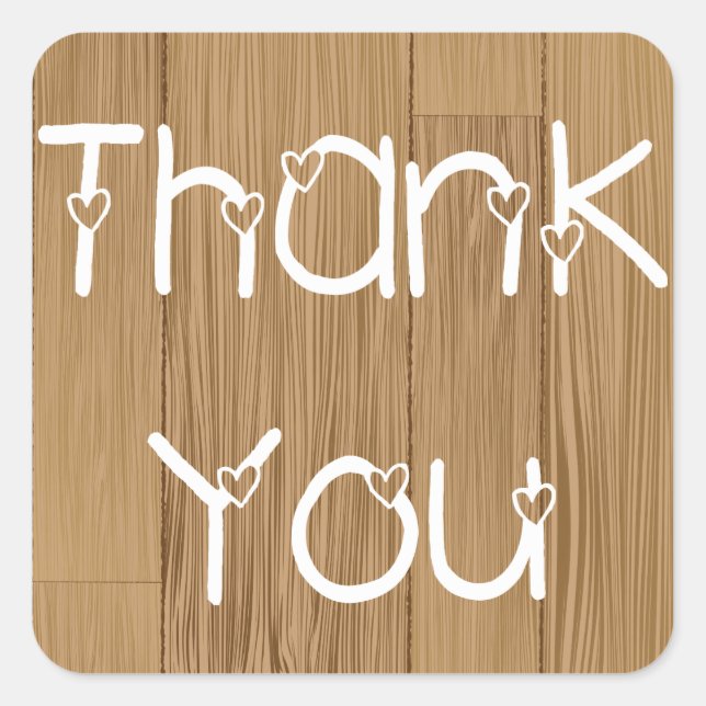 Rustic Thank You & Hearts Wooden Stickers / Labels (Front)