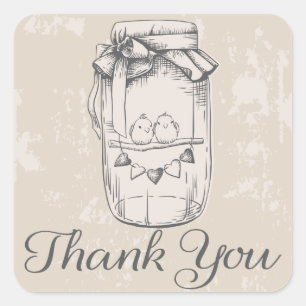 Rustic Thank You Mason Jar Hearts Tan Wedding Square Sticker