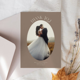 Rustic Thank You Oval Frame Brown Wedding Photo Card