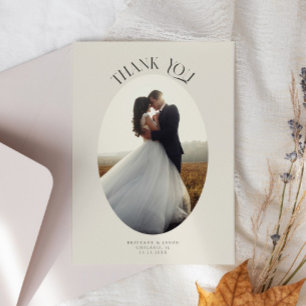 Rustic Thank You Oval Frame Cream Wedding Photo Card