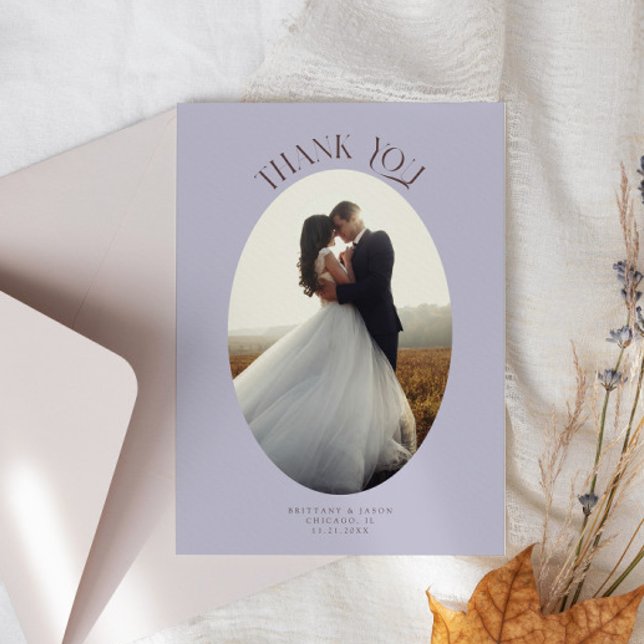 Rustic Thank You Oval Frame Lilac Wedding Photo (Creator Uploaded)