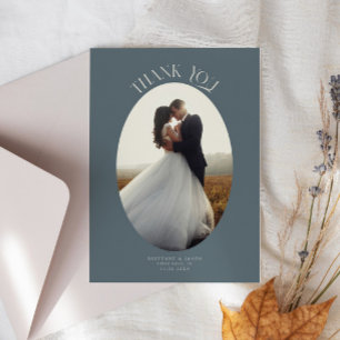 Rustic Thank You Oval Frame Slate Wedding Photo Card