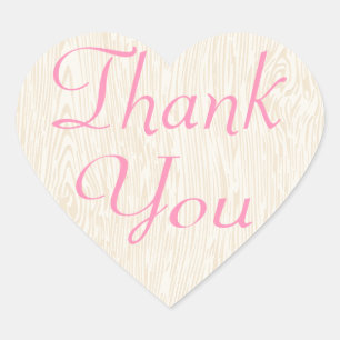 Rustic Thank You Pink Wood Pattern Heart Sticker