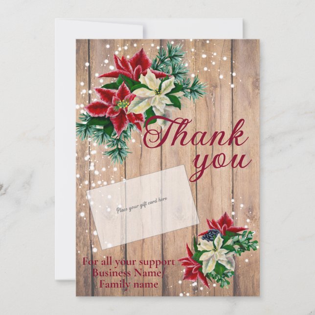 Rustic Thank You Poinsettia Gift Card Holder  (Front)