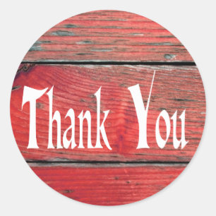 Rustic Thank You Red Distressed Wood Wedding Classic Round Sticker