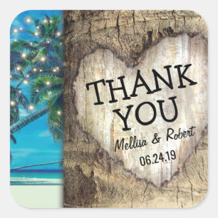 Rustic Thank You Tropical Beach Wedding Square Sticker
