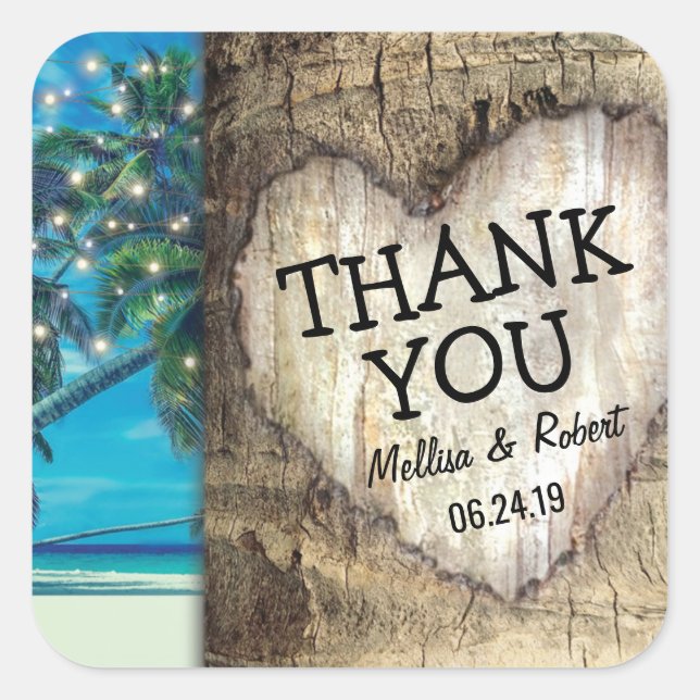Rustic Thank You Tropical Beach Wedding Square Sticker (Front)