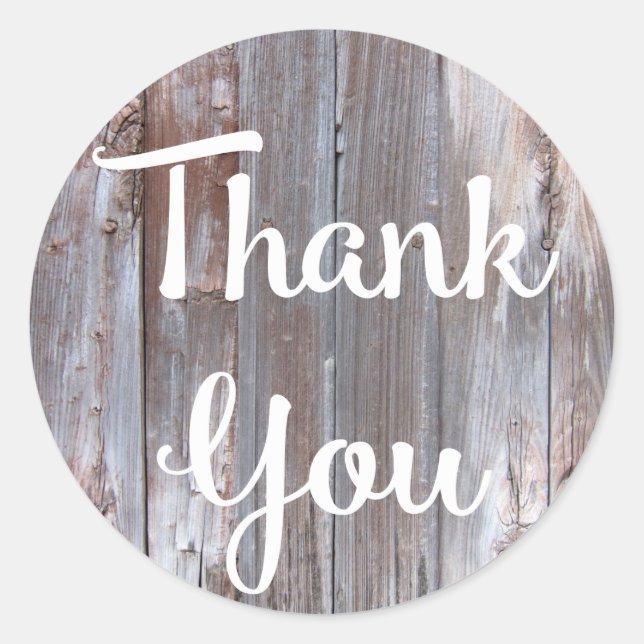 Rustic Thank You Wood  Distressed Country Wedding Classic Round Sticker (Front)