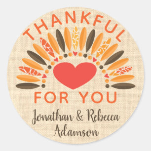Rustic "Thankful For You" Thanksgiving Classic Round Sticker
