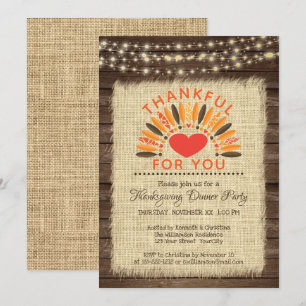 Rustic THANKFUL FOR YOU Thanksgiving Dinner Invitation