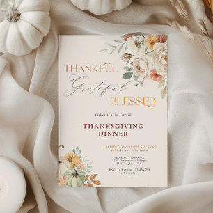 Rustic Thankful Grateful Blessed Thanksgiving Invitation