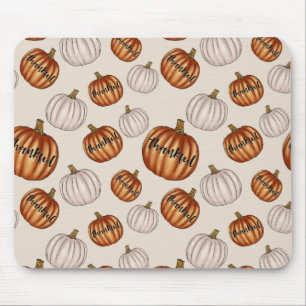 Rustic "Thankful" Pattern with Colourful Pumpkin Mouse Mat