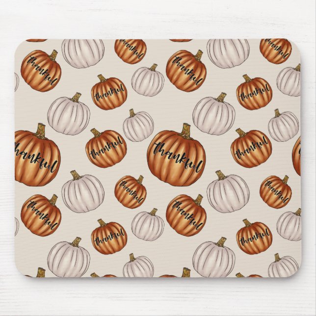 Rustic "Thankful" Pattern with Colourful Pumpkin Mouse Mat (Front)