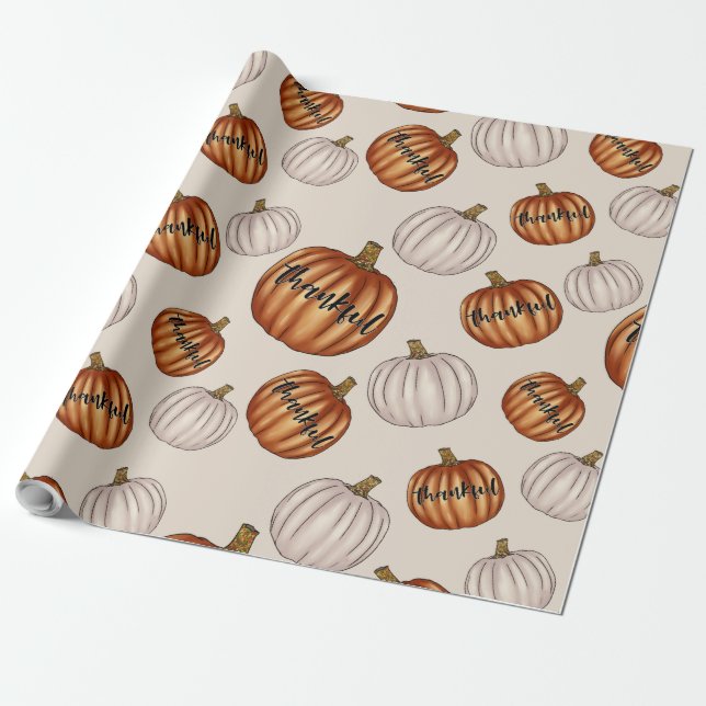 Rustic "Thankful" Pattern with Colourful Pumpkin Wrapping Paper (Unrolled)