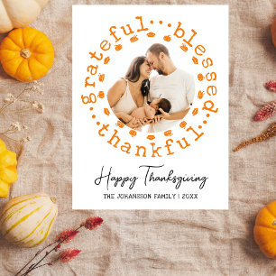 Rustic Thankful Photo Thanksgiving Holiday Postcard