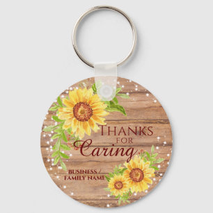Rustic Thanks for Caring Floral Sunflower Key Ring
