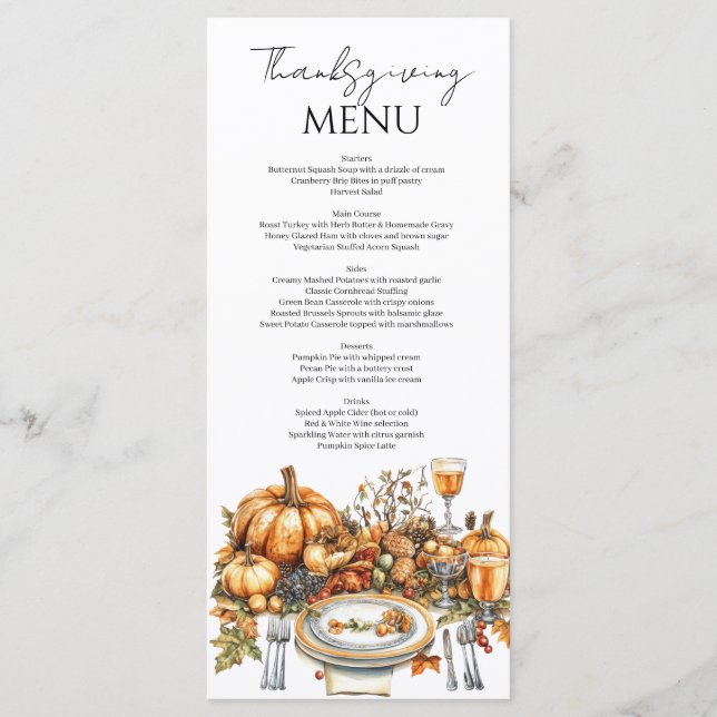 Rustic Thanks Thanksgiving Party  Menu (Front)