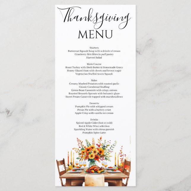 Rustic Thanks Thanksgiving Party  Menu (Front)