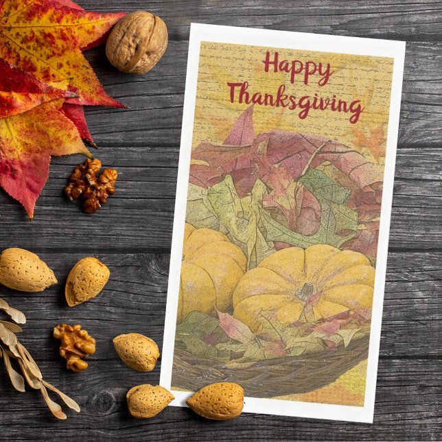 Rustic Thanksgiving Autumn Leaves Gourds Custom Napkin (Creator Uploaded)