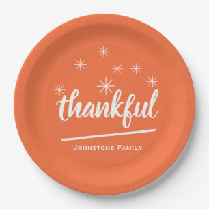 Rustic Thanksgiving Custom Name Thankful Cute Cool Paper Plate