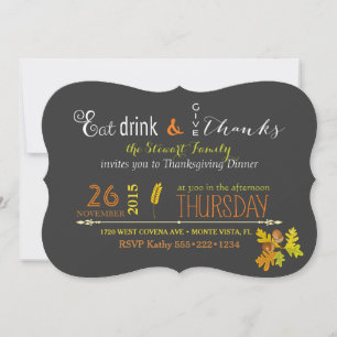 Rustic Thanksgiving Dinner Autumn Chalkboard Invitation