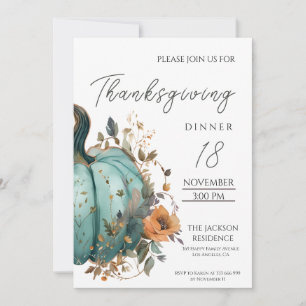 Rustic Thanksgiving Dinner Blue Pumpkin Invitation