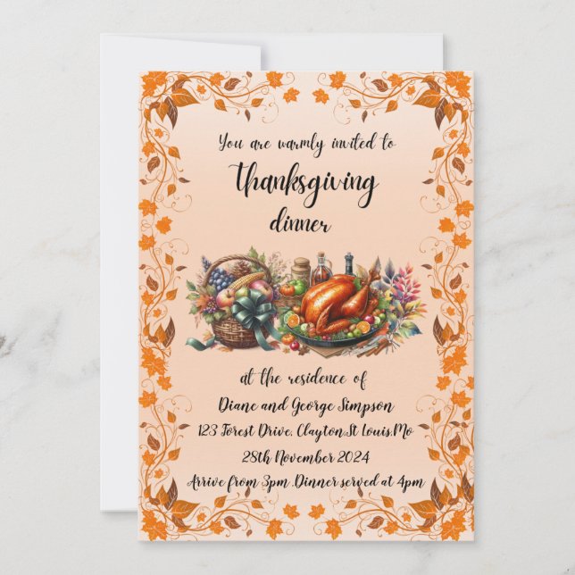 Rustic Thanksgiving Dinner Invitation (Front)