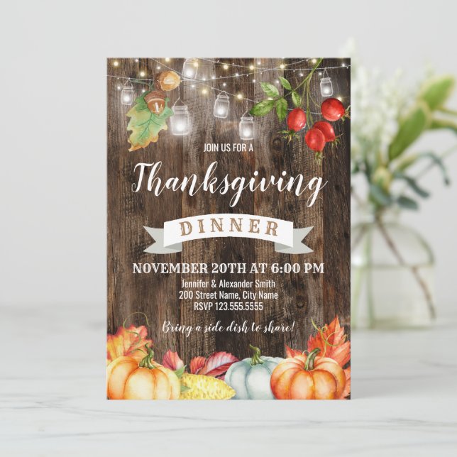 Rustic Thanksgiving Dinner Invitation (Standing Front)