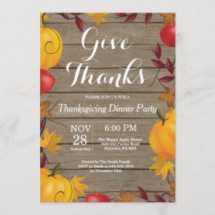 Rustic Thanksgiving Dinner Party Fall Autumn Invitation