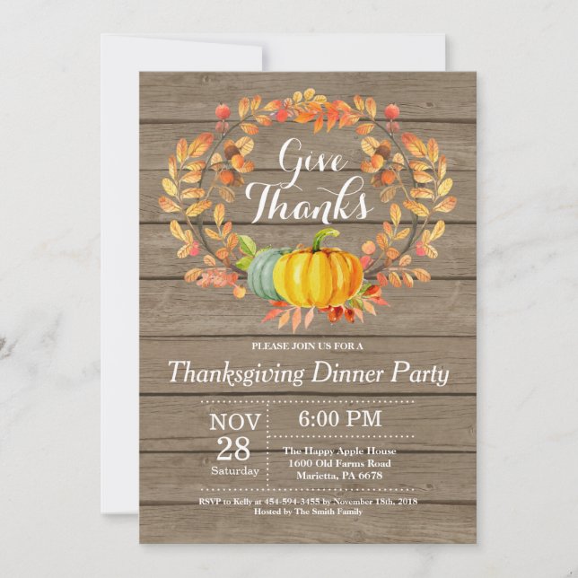 Rustic Thanksgiving Dinner Party Fall Autumn Invitation (Front)