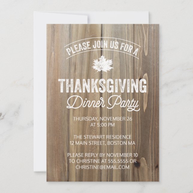 Rustic Thanksgiving Dinner Party Invitation (Front)