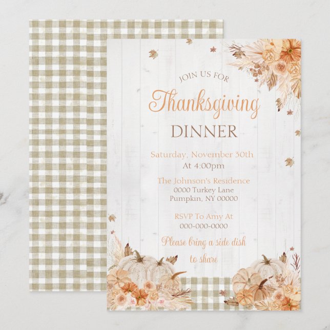 Rustic Thanksgiving Dinner Party Invitation (Front/Back)