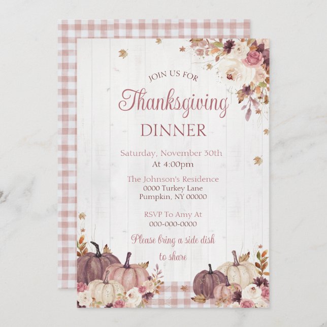 Rustic Thanksgiving Dinner Party Invitation (Front/Back)