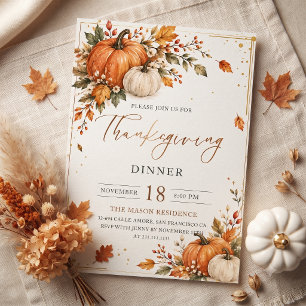 Rustic Thanksgiving Dinner Party Pumpkin Invitation