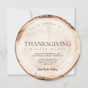 Rustic Thanksgiving Dinner party wood grain Invitation