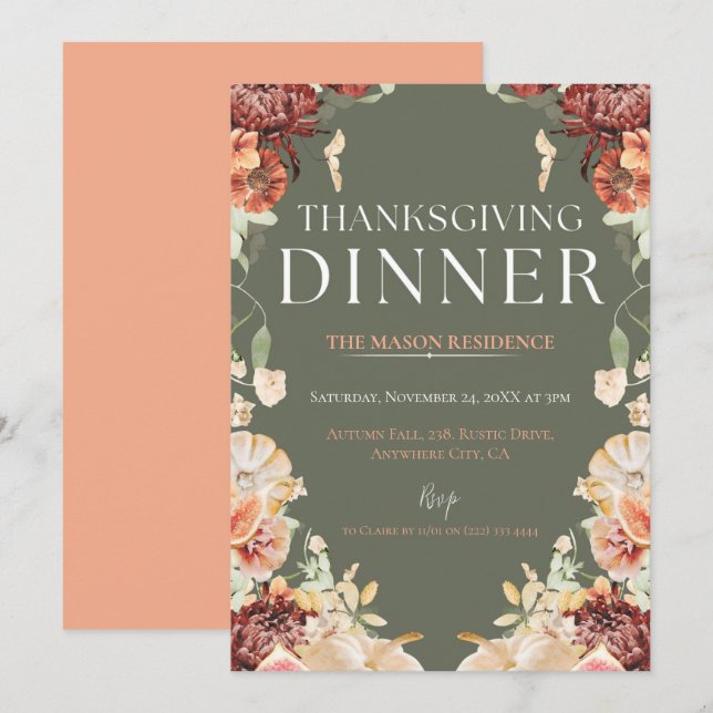 Rustic Thanksgiving Dinner Pumpkin Invitation (Front/Back)