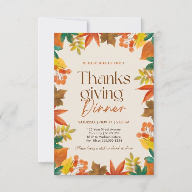 Rustic Thanksgiving Dinner Pumpkin Invitation (Front)