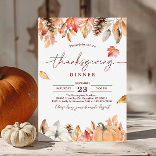 Rustic Thanksgiving Dinner Pumpkin Invitation