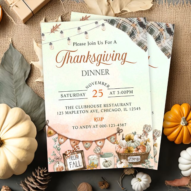 Rustic Thanksgiving Dinner Pumpkin Invitation (Creator Uploaded)