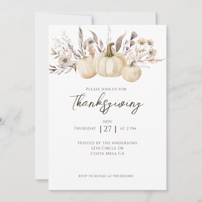 Rustic Thanksgiving Dinner Pumpkin  Invitation (Front)
