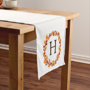 Rustic Thanksgiving Fall Wreath   Monogram Short Table Runner
