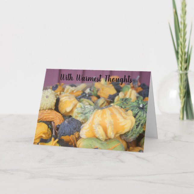 Rustic Thanksgiving Farm Gourds Photo Orange Holiday Card (Front)