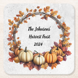Rustic Thanksgiving Gathering Square Paper Coaster