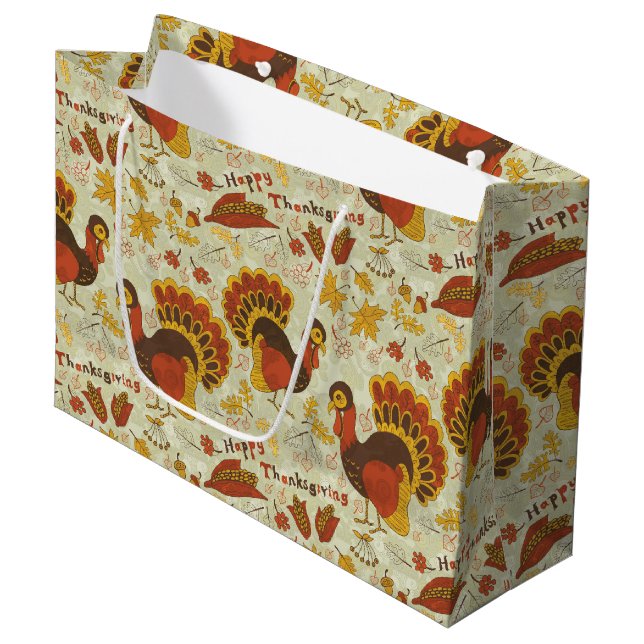Rustic Thanksgiving Holiday Fall Autumn Colourful Large Gift Bag (Front Angled)