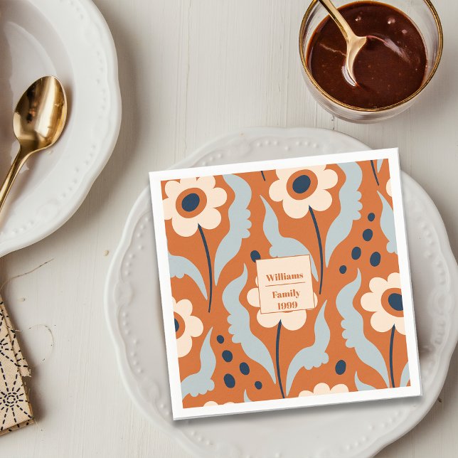 Rustic Thanksgiving Orange Florals Custom Name  Napkin (Creator Uploaded)