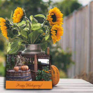 Rustic Thanksgiving photo orange pumpink postcard