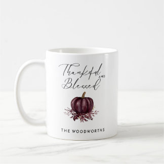 Rustic Thanksgiving Pumpkin Burgundy Leaves Coffee Mug