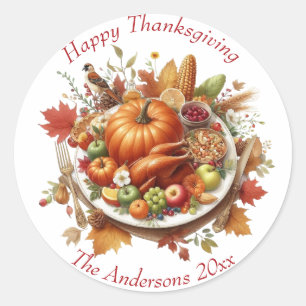 Rustic Thanksgiving Pumpkin Watercolor Autumn Classic Round Sticker