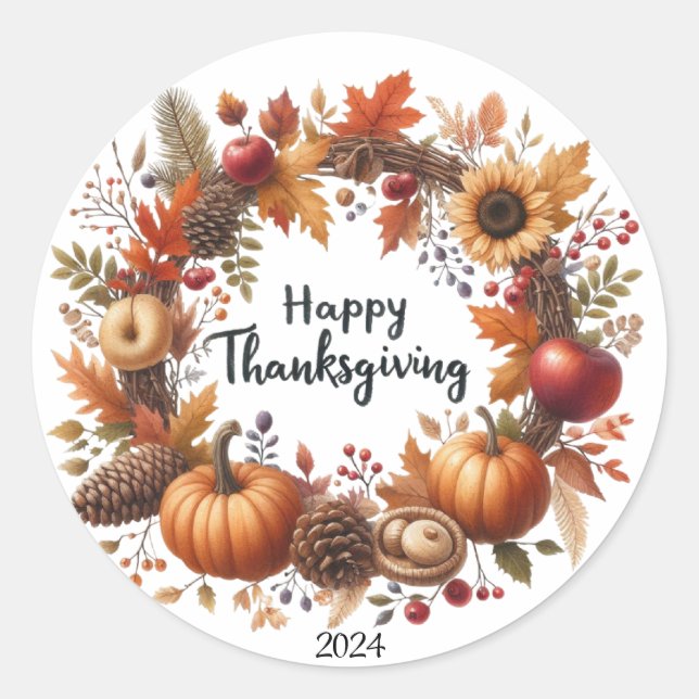 Rustic Thanksgiving Pumpkin Watercolor Autumn Classic Round Sticker (Front)