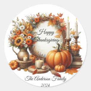 Rustic Thanksgiving Pumpkin Watercolor Autumn Classic Round Sticker